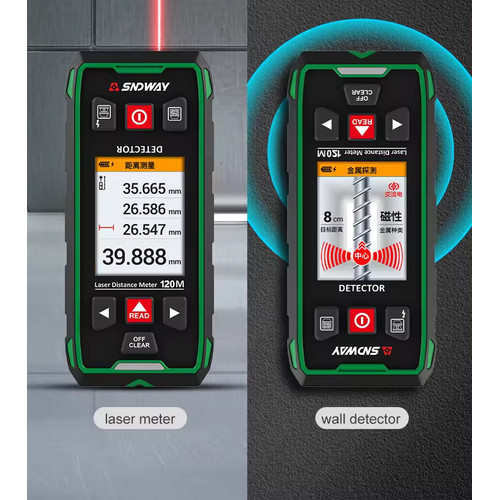 SNDWAY Wall Scanner dan Laser Distance Meter 120 meter Laser Merah Deteksi Kayu, Kabel, Tembaga, Besi Dalam Tembok SW-6100GT