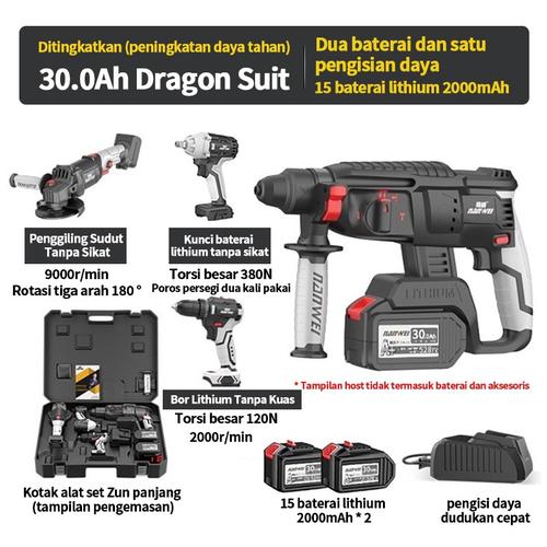 NANWEI Bor Bobok Baterai Cordless Rotary Hammer/Bor Beton Mpact Wrench/Mesin Gerinda Tangan 4 dalam 1 set alat - hitam
