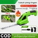 Pemangkas rumput dan semak tanpa kabel 7.2V, pemangkas pagar yang dapat diisi ulang 2-dalam-1, pemangkas listrik - hijau