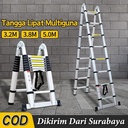 5M/5.4M/6.2M Tangga Teleskopik Paduan Aluminium/3.2M/3.8M/5M Tangga Lipat Anti-slip Aluminium Bentuk A/3.7M/4.7M/5.8M Tangga Lipat 4 Anti-slip Dengan Roda - 3.2m+Teleskopik