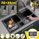 Set Lengkap Kitchen Sink Black 7843 / Wastafel Stainless Hitam 304 / Wastafel Dengan Keran yang Bisa Disesuaikan - 304 One slots