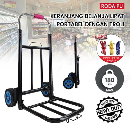 Troli Lipat Hand Truck  180Kg Barang LipatDorongan Barang Serbaguna Galon Troly Lipat Serbaguna Trolley Besi - 80KG roda PU