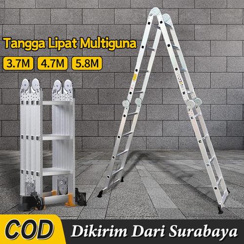 3M/4M/5M/6M Lipat Aluminium Tangga Rumah Tangga Multifungsi Paduan Aluminium Dekorasi Konstruksi Tangga - 3.7M