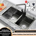 Wastafel stainless steel 304/wastafel dapur hitam/set wastafel dapur stainless steel multifungsiwastafel dengan keran yang bisa disesuaikan - 201 two slots