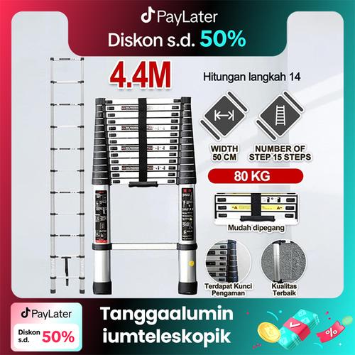 Tangga Lipat Aluminium 4.4M/Teleskopik Single Telescopic Ladder4.4M /Double Telescopic Ladder4.4M/Tangga 4.4 M Lipat Alumunium - Gaya A - 3.2M