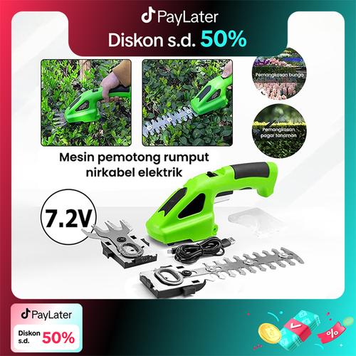 Pemangkas rumput dan semak tanpa kabel 7.2V, pemangkas pagar 2-in-1 yang dapat diisi ulang, alat pemangkas rumput rumah tangga dan gergaji pemangkas untuk kebun - hijau