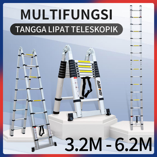 Tangga Telescopic 3.2M Portabel Rumah Tangga Tangga Lipat Aluminium - Gaya A - 3.2M