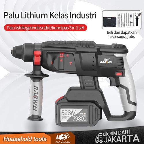 NANWEI Bor Listrik Brushless/Bor Dinding Baterai Lithium/30000mA Baterai Kapasitas Tinggi - 528TV, dua baterai