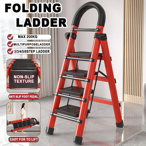 Tangga Rumah Lipat Tangga Besi Lipat 3/4/5/6 Langkah Household Steel Ladder / Tangga Lipat Aluminium 4 Langkah Premium Ladder Tangga Rumah - 3 Step