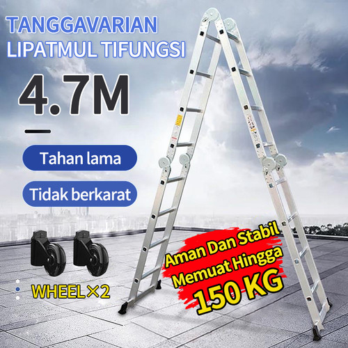 4.7/3.7/5.8 M Serbaguna Aluminium Alloy Folding Telescopic Ladder - 3.7m (no wheel)