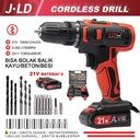 JLD Mesin Bor Baterai 21V Cordless Impact Drill Bor Tangan 10mm chuck - 21V