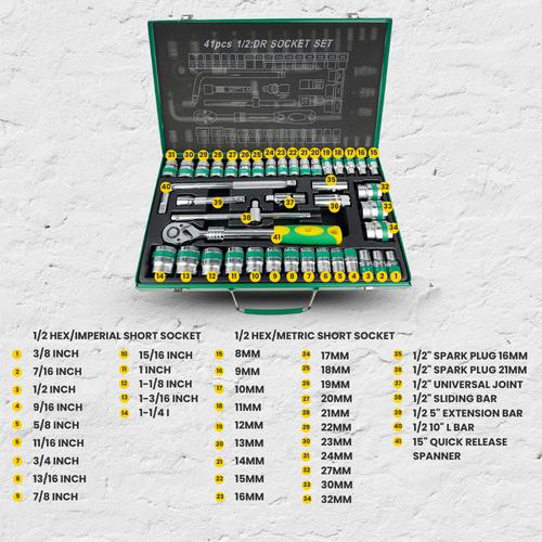 YUEFEIBAO Feibao Kunci Shock Toolset 41 PCS / Kunci Sok Toolset 1/2 Inch / Chromium Vanadium / Set / F18-1204