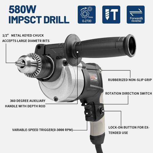 JLD Bor Listrik Variable Speed impact drill 13mm Mesin Bor Kayu Bor Tangan Bolak Balik Electric Drill Bor Beton Kayu Besi Tembok Bor Listrik Impact 13-2 - 13-2-1010