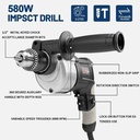 JLD Bor Listrik Variable Speed impact drill 13mm Mesin Bor Kayu Bor Tangan Bolak Balik Electric Drill Bor Beton Kayu Besi Tembok Bor Listrik Impact 13-2 - 13-2-1010