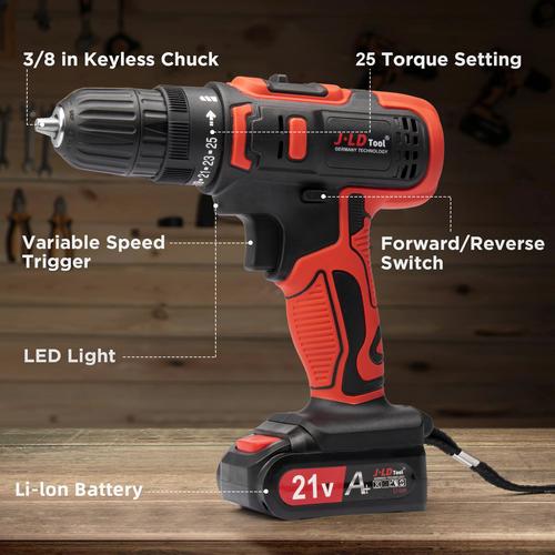 JLD Mesin Bor Baterai 21V Cordless Impact Drill Bor Tangan 10mm chuck - 21V