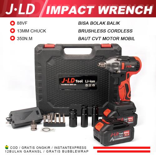 COD JLD 88V mesin bor impact baterai 350N.M bor Baterai 13mm Impact Wrench brushless 88v original bor baterai cas komplit bolak balik.Untuk melepas dan memasang baut ban Baut mesin CVT Baut perancah Dapat Digunakan Pada Kayu/Beton/tembok/ jumbo - JF88- 2baterai-1016