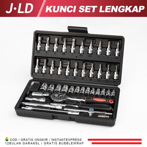 JLD impact Wrench Socket Set 46pcs . Kunci Sok set Lengkap With Koper 1/4 Drive Socket Ratchet Car Repair Tool obeng set komplit serbaguna Others BISA COD