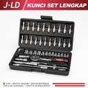 JLD impact Wrench Socket Set 46pcs . Kunci Sok set Lengkap With Koper 1/4 Drive Socket Ratchet Car Repair Tool obeng set komplit serbaguna Others BISA COD