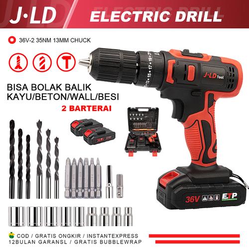 JLD Cordless drill 36V IMPACT CORDLESS BOR 13mm chuck bor Murah 35N.M impact drill Variabel speeds 25+3 Torque Bisa Bolak Balik Bor Kayu Besi Beton Dinding Torsi - J36V SET -13mm-1019