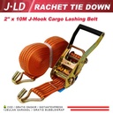 JLD Ratchet Tie Down 2" X 10Meter Webbing Cargo Lashing J-Hook Strap