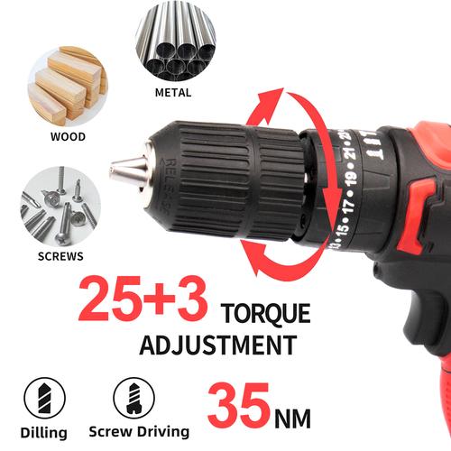 JLD Cordless drill 36V IMPACT CORDLESS BOR 13mm chuck bor Murah 35N.M impact drill Variabel speeds 25+3 Torque Bisa Bolak Balik Bor Kayu Besi Beton Dinding Torsi - J36V SET -13mm-1019