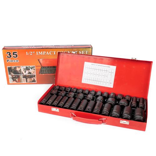 JLD Impact Socket set 1/2inch Socket Extention Impact Socket 35pcs Deep Impact Sockets Hex Bit Socket Sleeve Sets Metric Chrome Vanadium Steel with Case