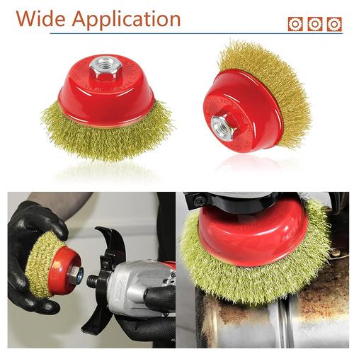 JLD Sikat Mangkok 3inch Kuning Wire Cup Brush Kawat Kuningan 3" wire Brush Sikat Mangkok Bulu Kuningan 3 inch Sikat Baja Polishing Menghilangkan Karat Besi