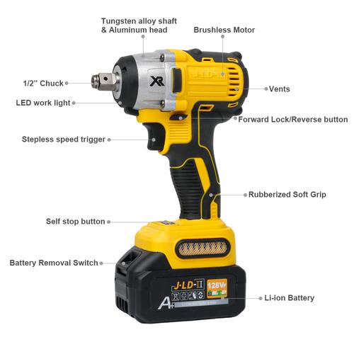 JLD-II Cordless Impact Wrench 450N.M Brushless Mesin Impact Kunci Pembuka Baut 128VF Impact original