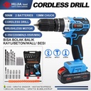 HUJIA BISA COD!!! Mesin bor baterai 48VF Brushless Cordless Drill 13mm Chuck Tanpa Kunci 25+3 Chuck Variabel Speed Bor With 2 baterai/charger - fullset 2021
