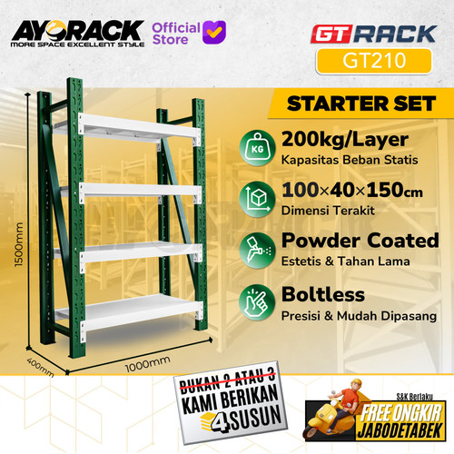 RAK GUDANG BESI GT RACK GT210 – WAREHOUSE RACK 200KG TINGGI 4 SUSUN 1.5 METER LEBAR 40CM PANJANG 1M - STARTER
