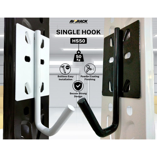 AYORACK SINGLE HOOK HS50 - GANTUNGAN BESI RACK SERBA GUNA RAK GUDANG - Hitam