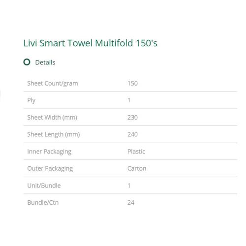 [BUNDLING CABANG] Tissue LIVI SMART TOWEL Multifold 150's isi 12Pack