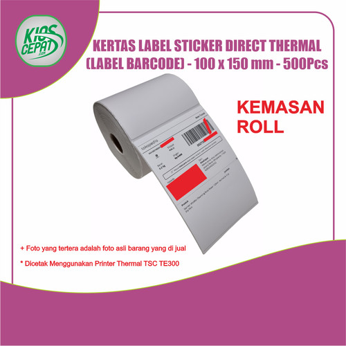 Label Sticker Barcode DIRECT THERMAL 100x150mm (A6) - Roll 500Pcs