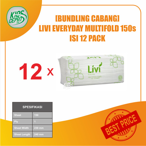 [BUNDLING CABANG] Tissue LIVI SMART TOWEL Multifold 150's isi 12Pack