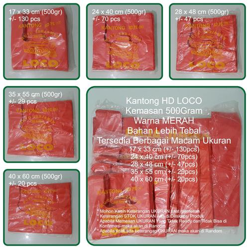 KANTONG PLASTIK HD LOCO TEBAL MERAH KEMASAN 500GRAM