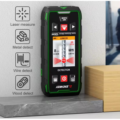 SNDWAY Wall Scanner dan Laser Distance Meter 120 meter Laser Merah Deteksi Kayu, Kabel, Tembaga, Besi Dalam Tembok SW-6100GT