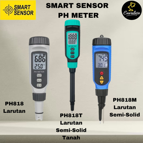 SMART SENSOR pH Meter + Temperature Meter Portable Liquid Semi-Solid Tanah PH818/818M/818T - PH818