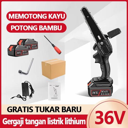 Gergaji Listrik Rantai Elektrik Mini Portable 36 volt Gergaji Baterai Genggam Lithium Charger - 68VF dua baterai