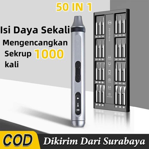 Obeng Elektrik 50 In 1 set komplit Obeng Kecil Obeng Listrik Obeng Baterai Mata Bor alat listrik Type-C Fast Charging - 18 IN 1