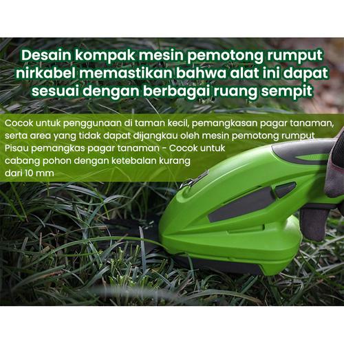 Pemangkas rumput dan semak tanpa kabel 7.2V, pemangkas pagar yang dapat diisi ulang 2-dalam-1, pemangkas listrik - hijau