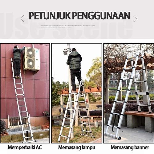 Tangga Lipat Aluminium 4.4M/Teleskopik Single Telescopic Ladder4.4M /Double Telescopic Ladder4.4M/Tangga 4.4 M Lipat Alumunium - Gaya A - 3.2M