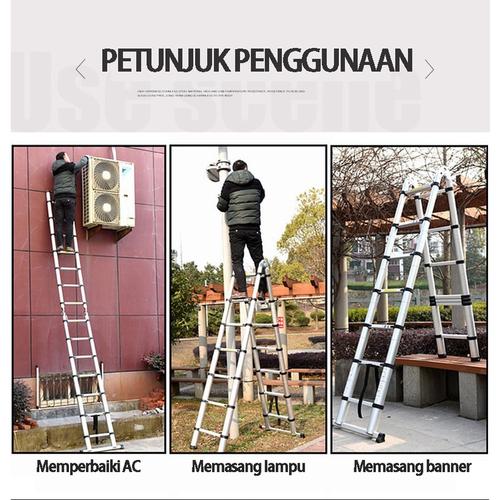 5M/5.4M/6.2M Tangga Teleskopik Paduan Aluminium/3.2M/3.8M/5M Tangga Lipat Anti-slip Aluminium Bentuk A/3.7M/4.7M/5.8M Tangga Lipat 4 Anti-slip Dengan Roda - 3.2m+Teleskopik