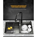 Set Lengkap Kitchen Sink Black 7843 / Wastafel Stainless Hitam 304 / Wastafel Dengan Keran yang Bisa Disesuaikan - 304 One slots