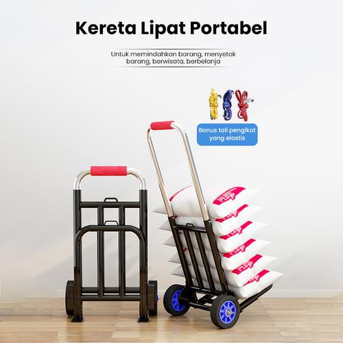 Troli Lipat Hand Truck  180Kg Barang LipatDorongan Barang Serbaguna Galon Troly Lipat Serbaguna Trolley Besi - 80KG roda PU