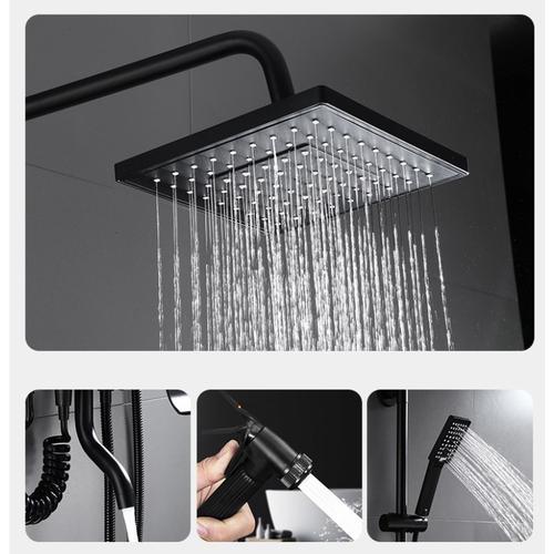 Shower dengan tombol emas hitam/set shower lengkap kamar mandi rumah /shower persegi kecil hitam canggih - 4 tombol（instock）