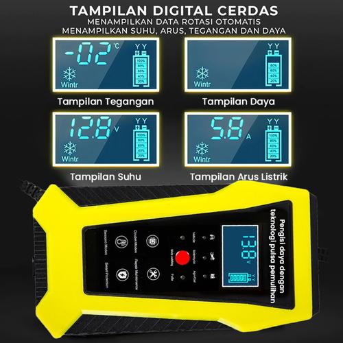 Premium Charger Aki 12V  6A Intelligent Charging System Motor Pulse Repair Motor Truck Smart Charging System  LCD Display