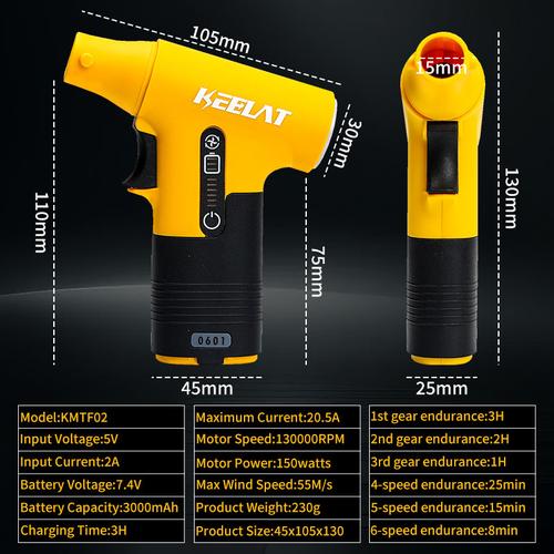 KEELAT KMTF02 Brushless Motor Turbo Jet Fan Blower & Suction 2 in 1 Jet Blower Portable Kipas 130000RPM - 110000RPM Turbo Jet Fan