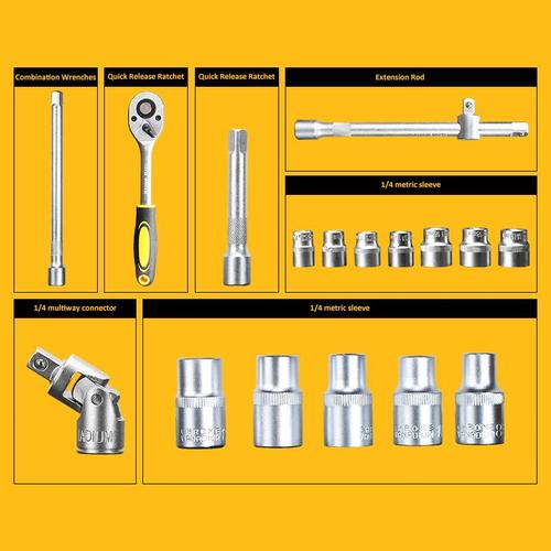 【KEELAT】 24Pcs Kunci Sok Set Socket Full Lengkap Socket Tool Kit Pas Ring Motor Kunci Socket Wrench Pas Sok Shock Logam - 24pcs—PresisiTinggi