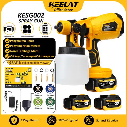 【KEELAT-KESG002】 800W Cordless Electric Spray Gun  800ml High Power Paint Sprayer Household Disinfection Sterilization Sprayer - 20v pro Kuning*1 Baterai