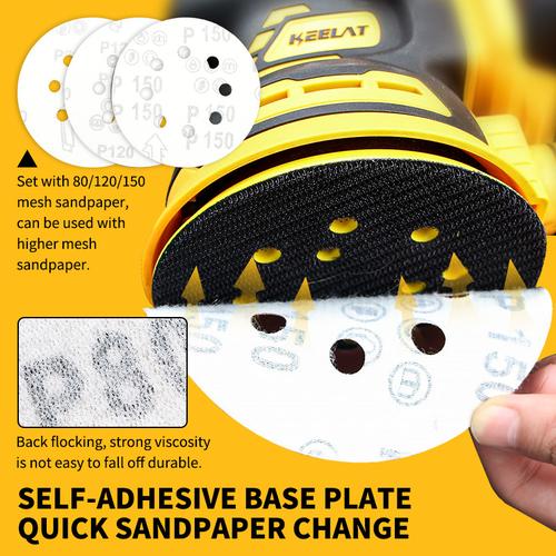 KEELAT KPRO-KCOS01 Brushless Elektrik Sander Mesin Amplas Kayu 125mm Mesin Amplas Tembok Baterai Motor Plastik Kertas Karat Bulat Bengkel - KPRO-KCOS01*0🔋
